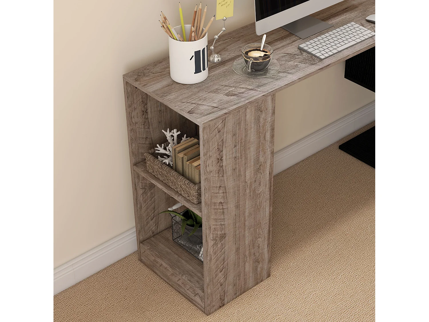 Scrivania angolare salvaspazio con ripiano a s in legno grigio