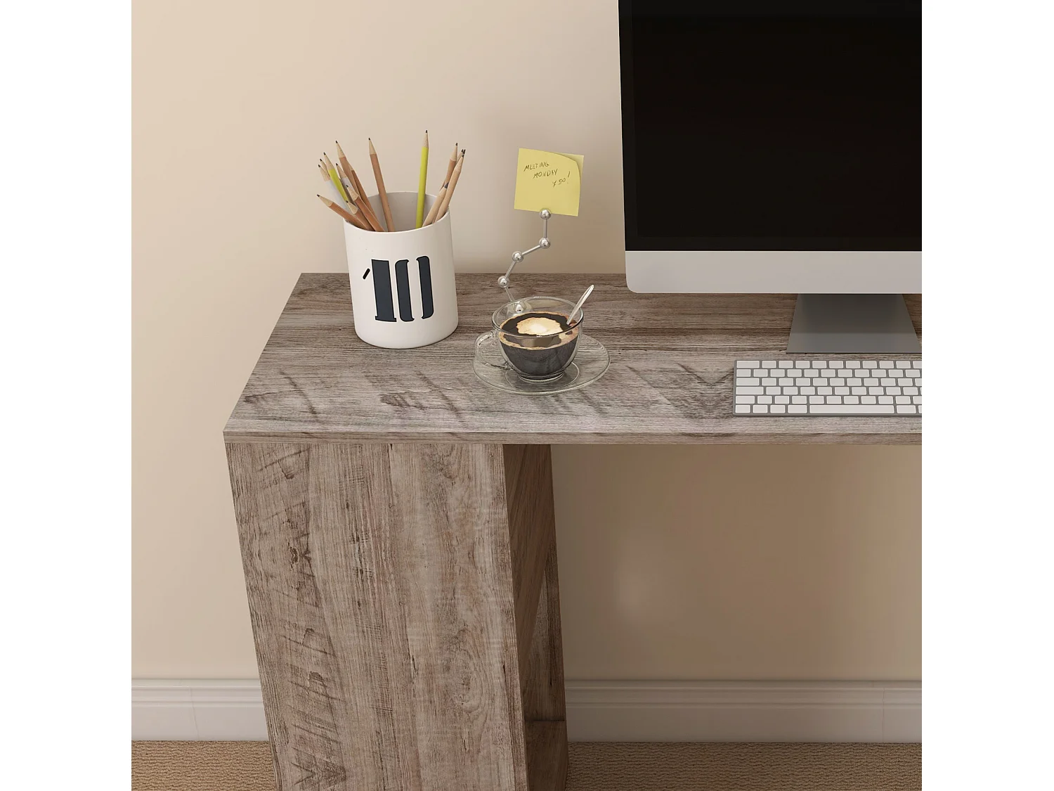 Scrivania angolare salvaspazio con ripiano a s in legno grigio