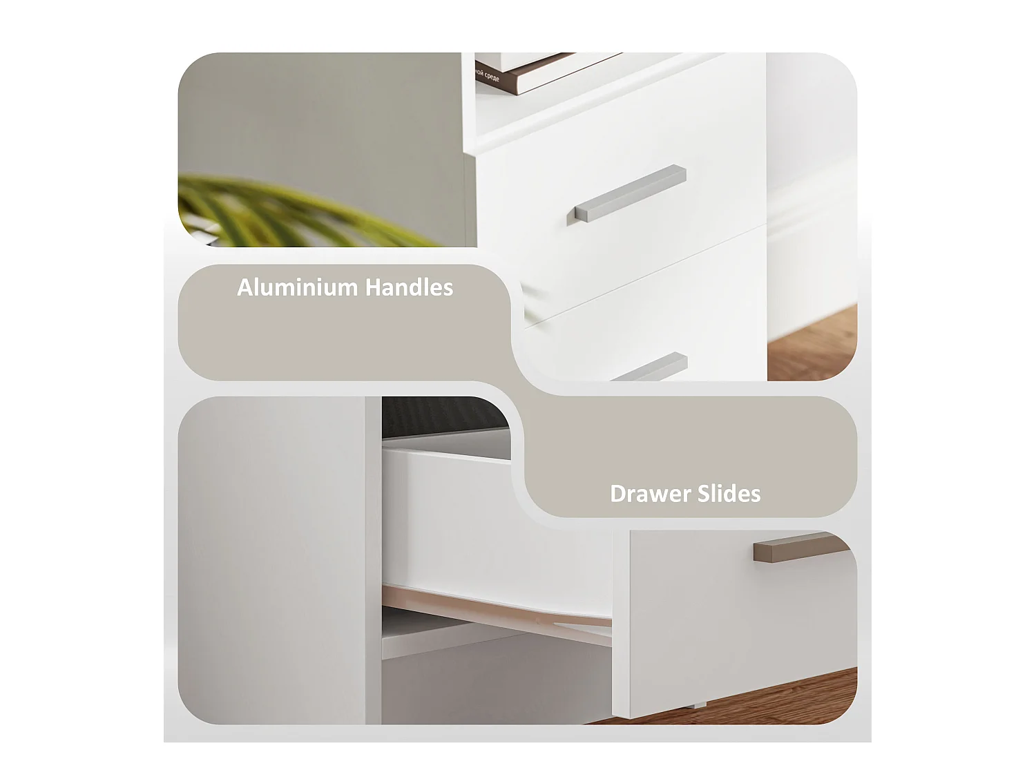 Scrivania moderna con 3 cassetti e ripiano aperto bianco e marrone