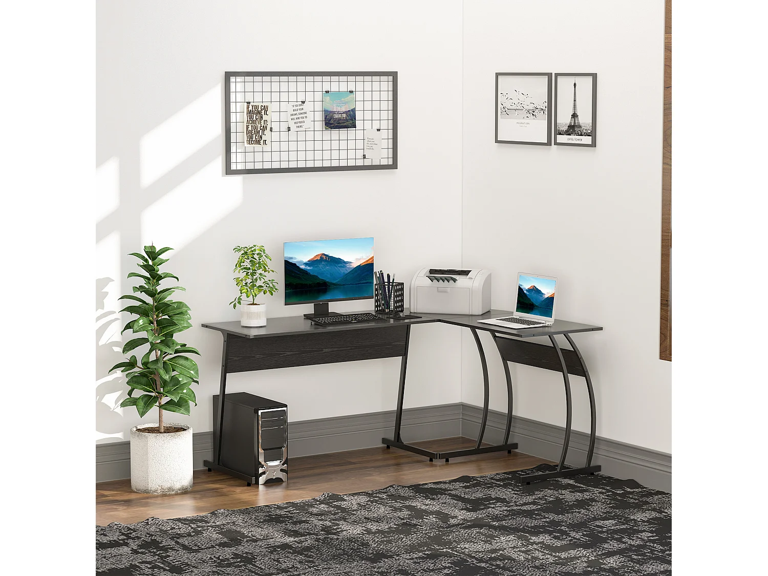 Scrivania gaming angolare salvaspazio in legno e metallo nera