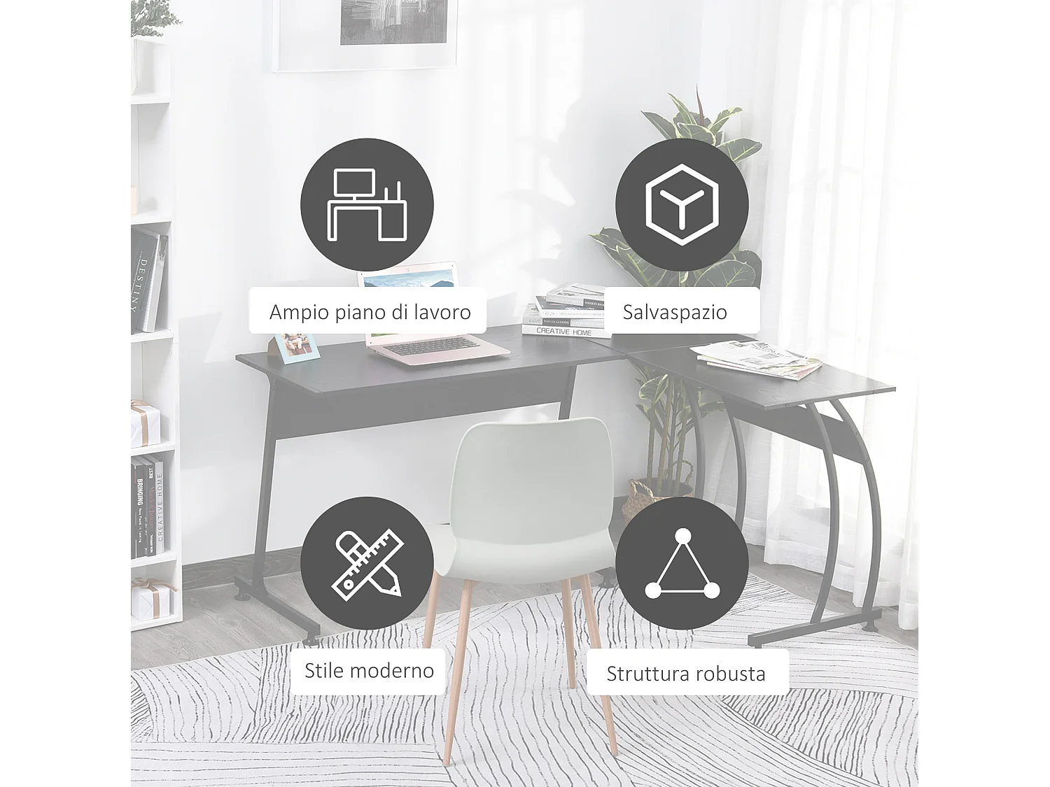 Scrivania gaming angolare salvaspazio in legno e metallo nera