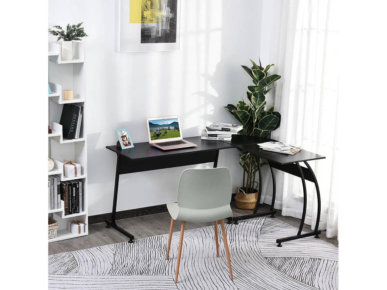 Scrivania gaming angolare salvaspazio in legno e metallo nera