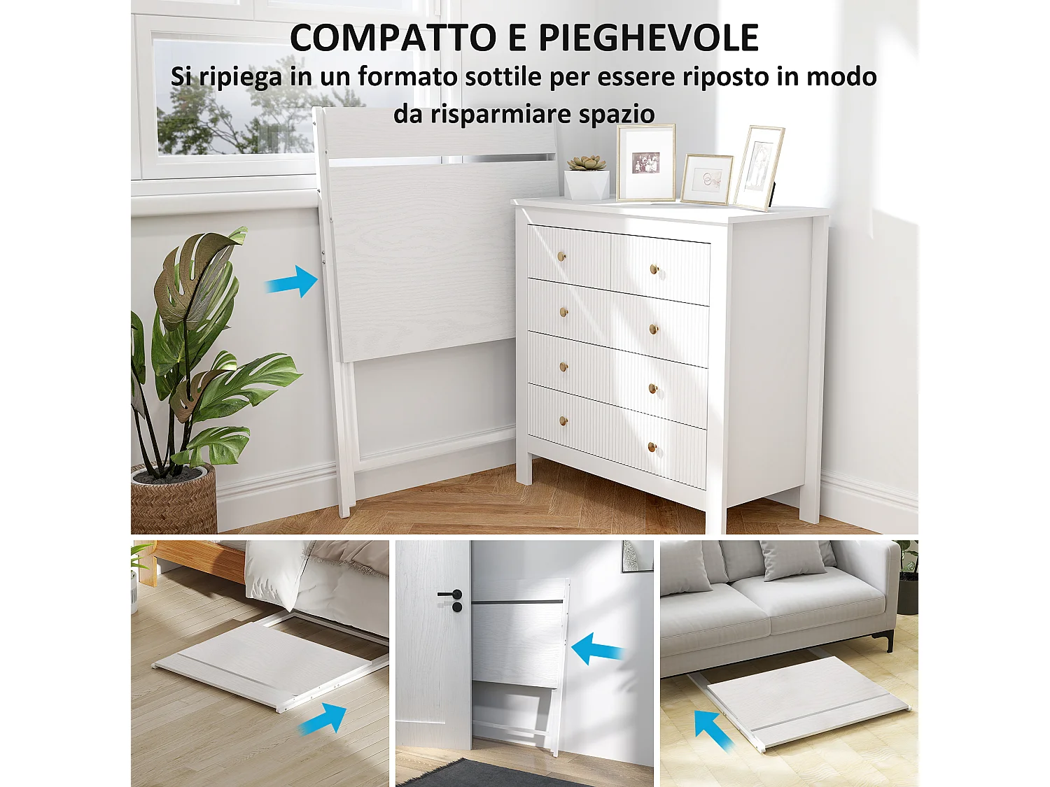 Scrivania pieghevole salvaspazio con ripiano supporto monitor bianco