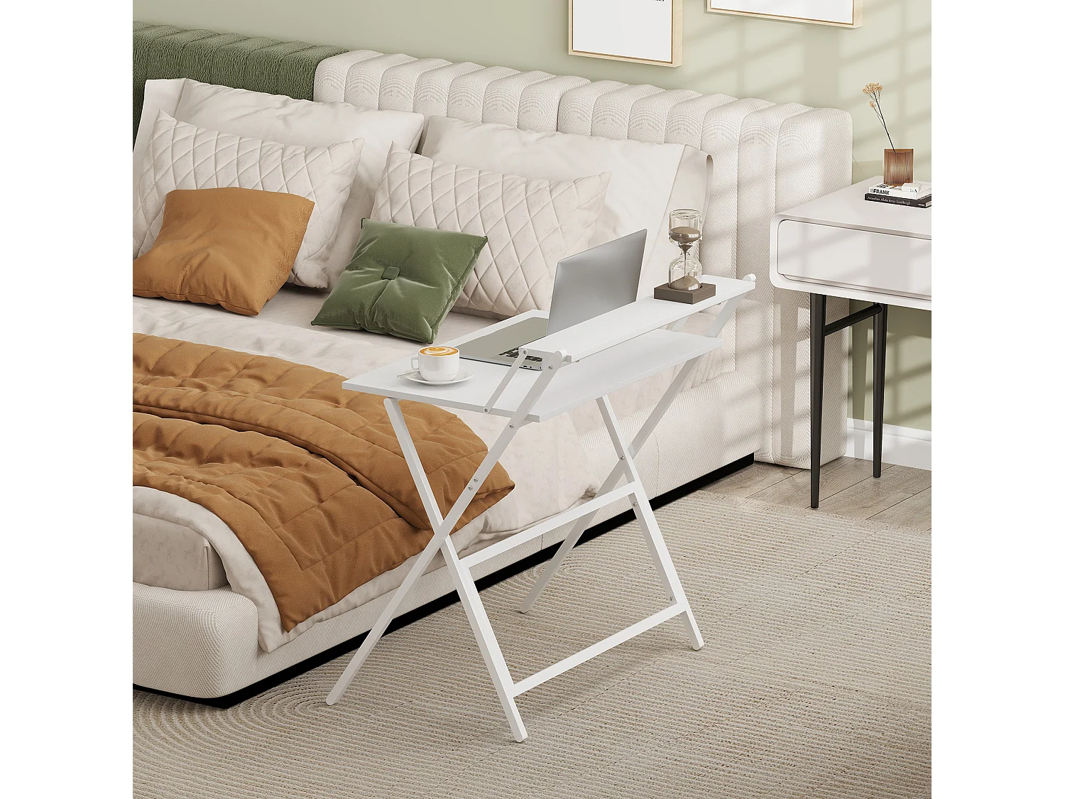 Scrivania pieghevole salvaspazio con ripiano supporto monitor bianco