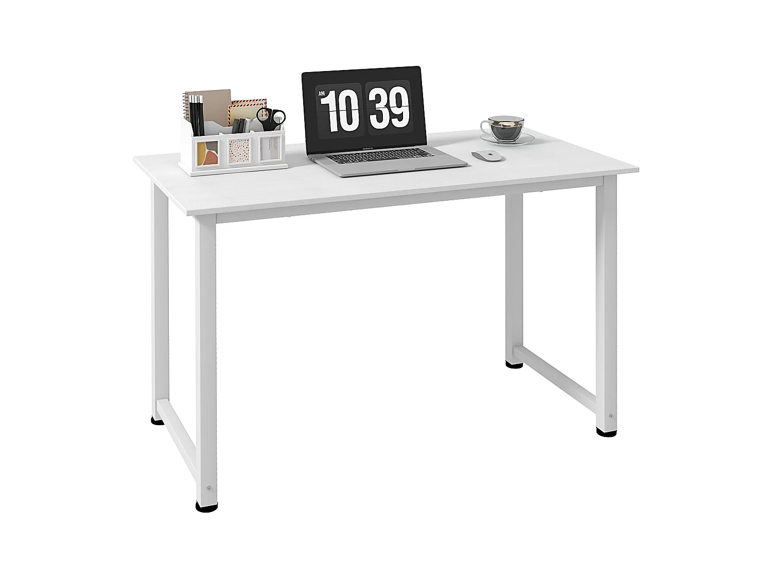 Scrivania moderna da camera e ufficio in truciolato e acciaio bianco