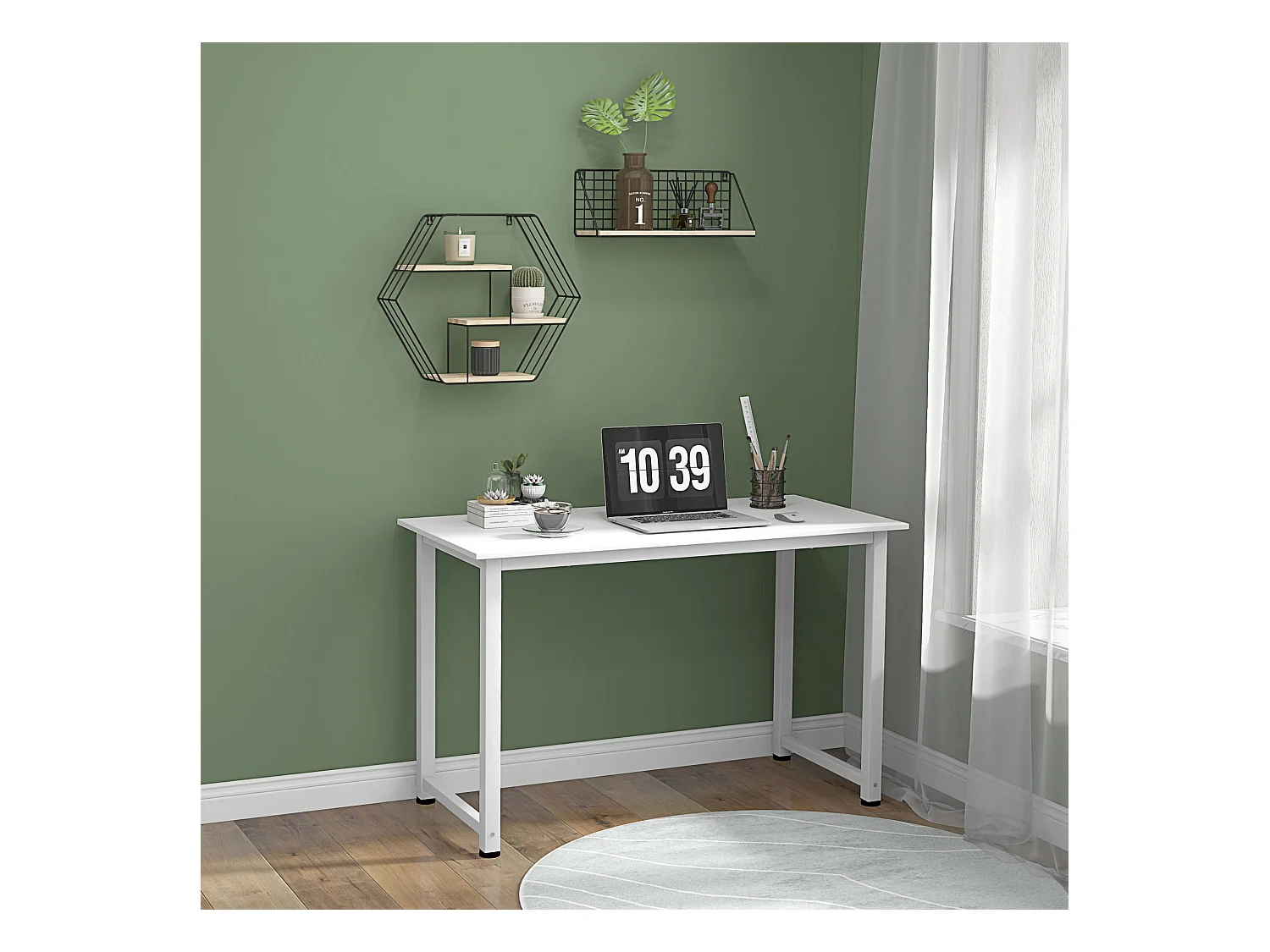 Scrivania moderna da camera e ufficio in truciolato e acciaio bianco