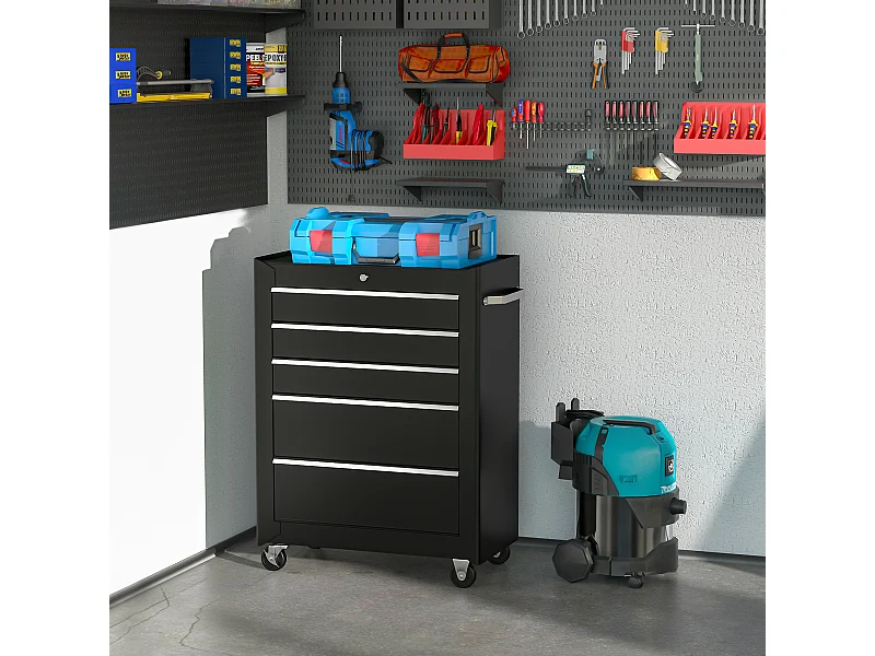 Carrello porta utensili attrezzi attrezzatura con cassettiera nero