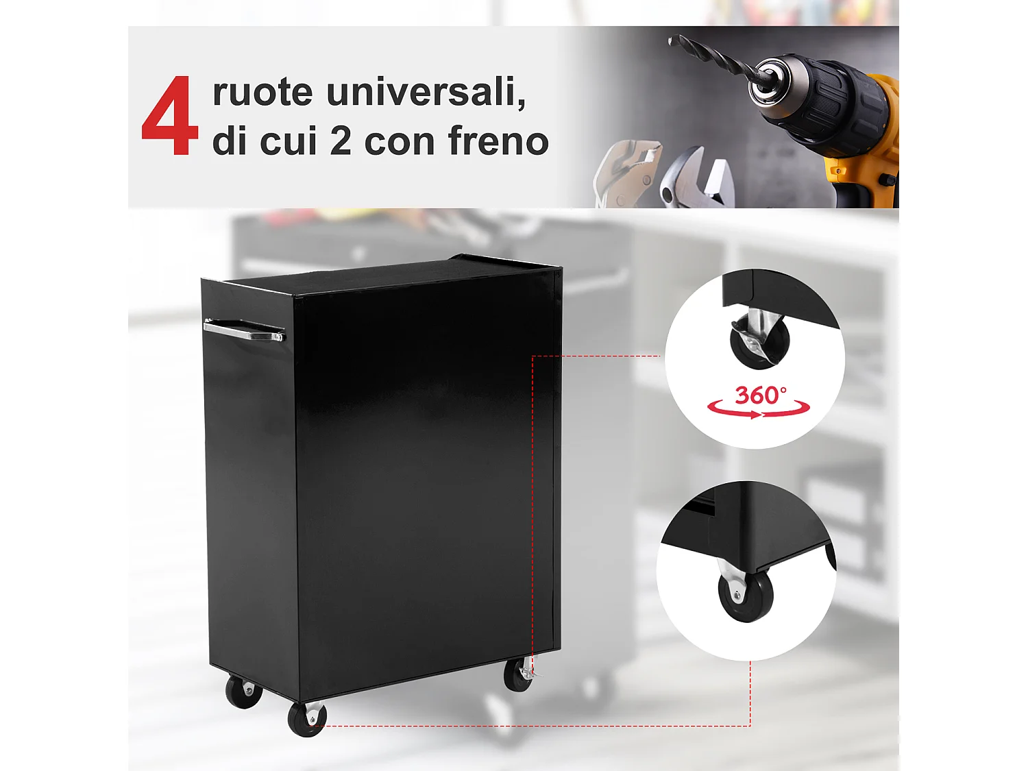 Carrello porta utensili attrezzi attrezzatura con cassettiera nero
