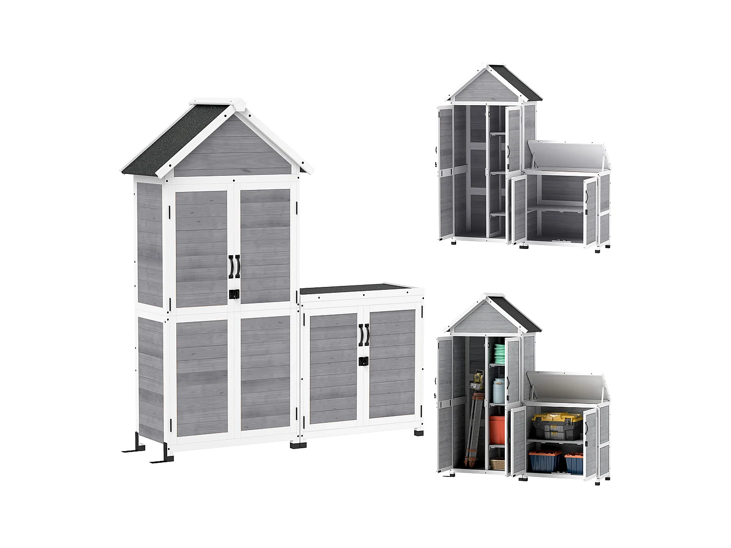 Casetta da giardino e armadio porta attrezzi in legno grigio chiaro