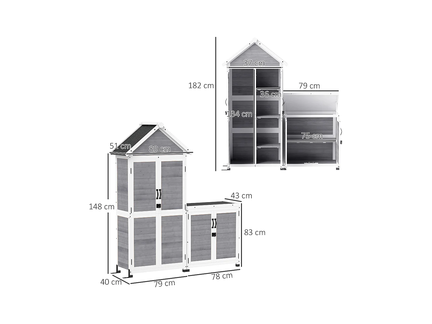 Casetta da giardino e armadio porta attrezzi in legno grigio chiaro
