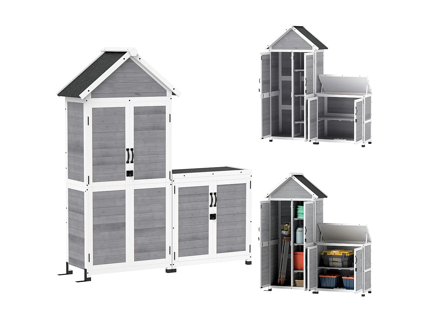Casetta da giardino e armadio porta attrezzi in legno grigio chiaro