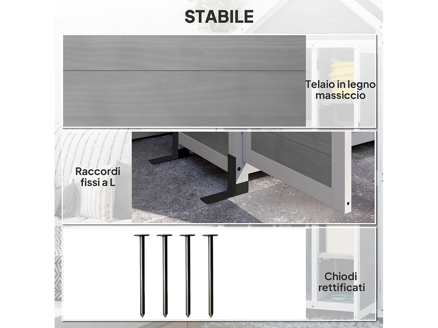 Casetta da giardino e armadio porta attrezzi in legno grigio chiaro