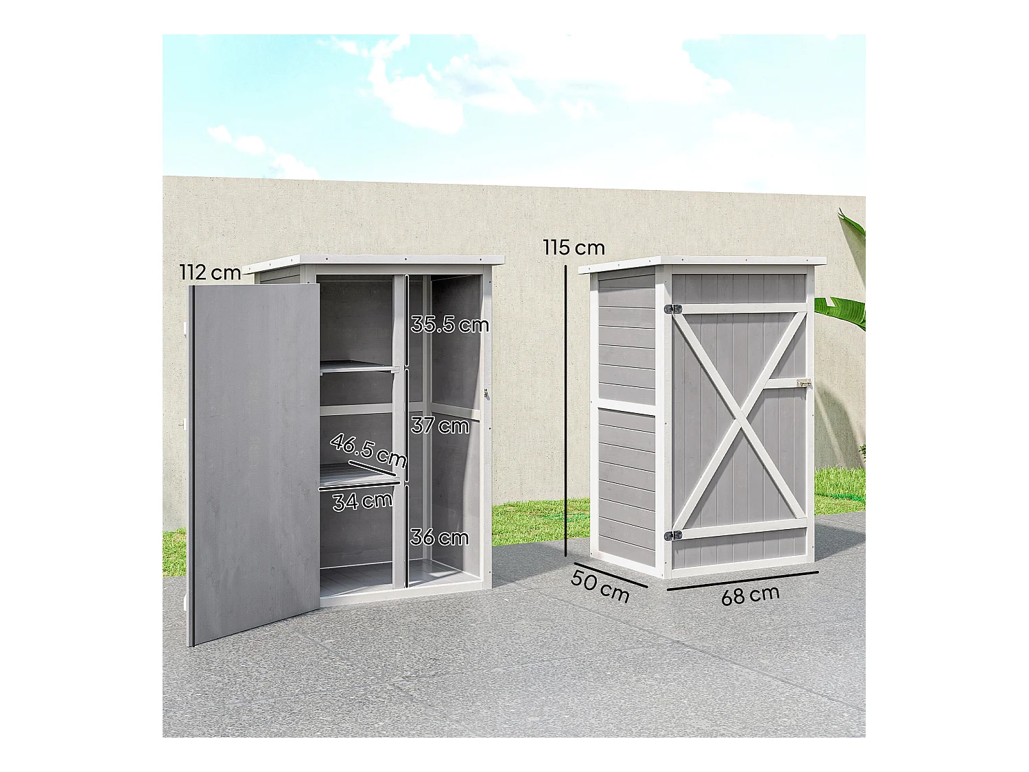 Casetta da giardino in legno di abete impermeabile 75x56x115cm grigio