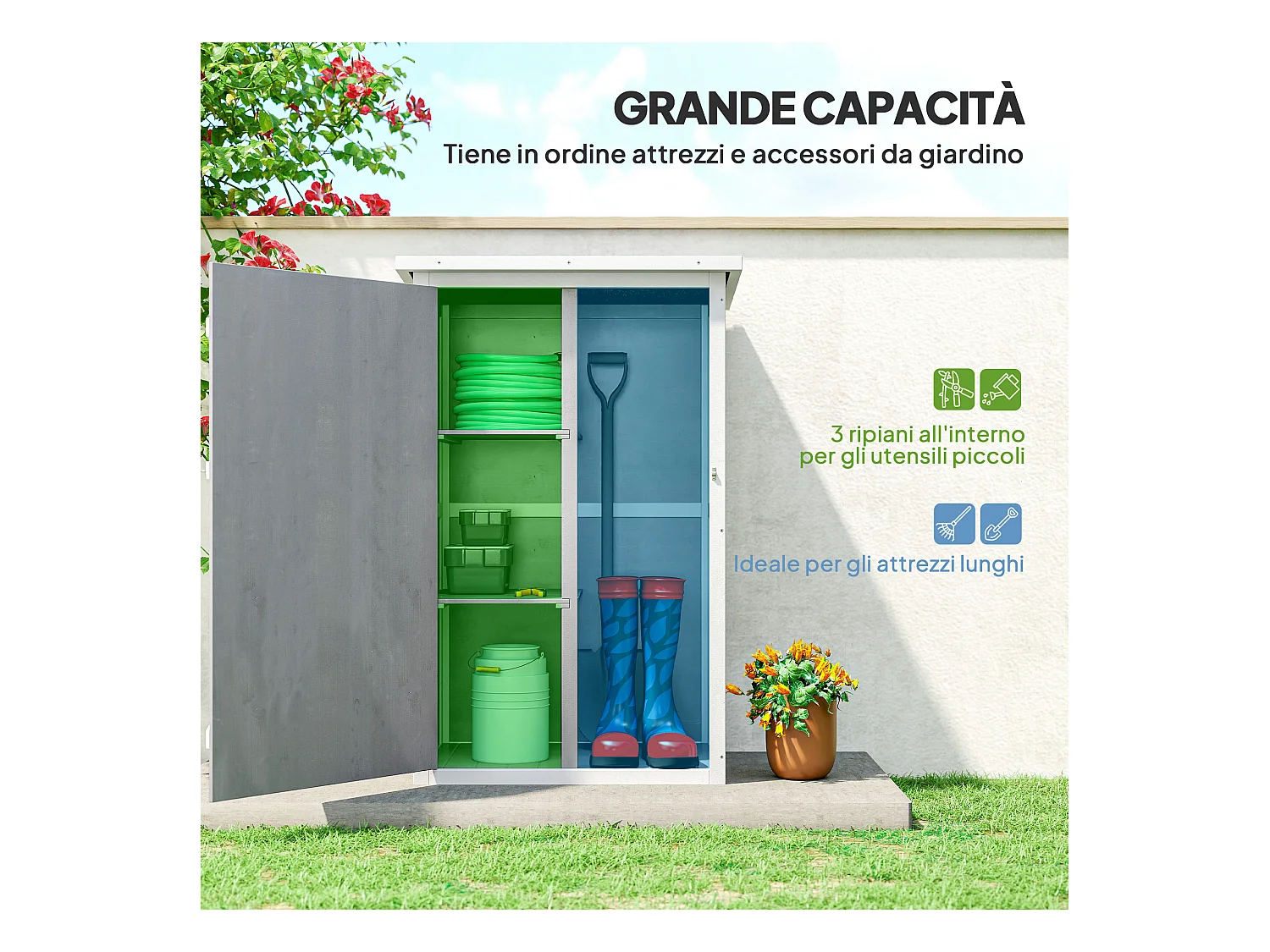 Casetta da giardino in legno di abete impermeabile 75x56x115cm grigio