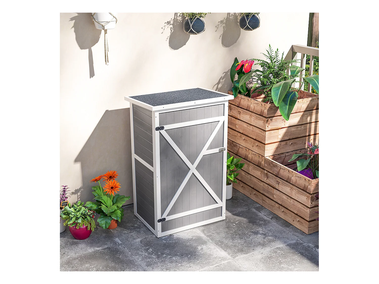 Casetta da giardino in legno di abete impermeabile 75x56x115cm grigio