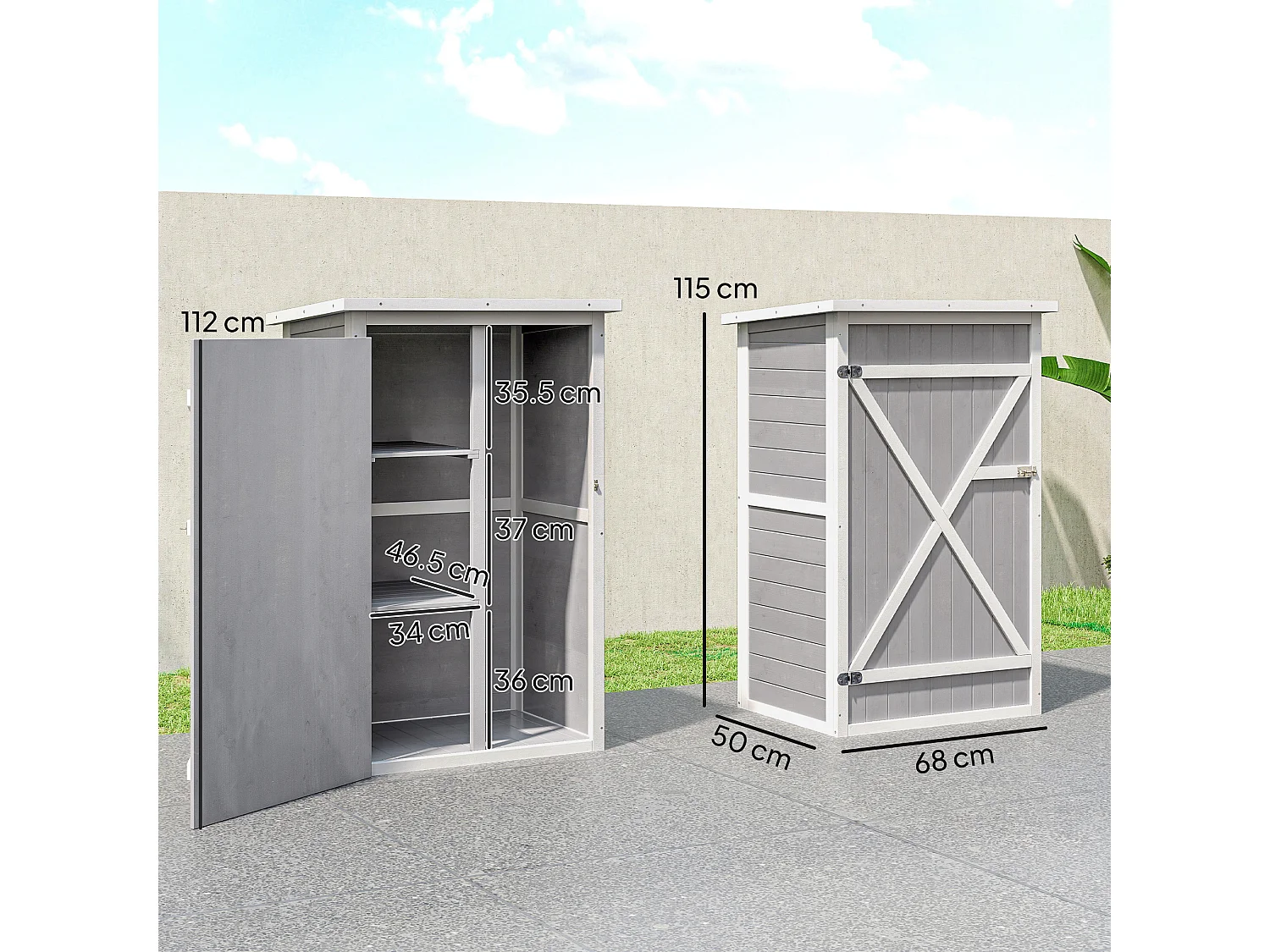 Casetta da giardino in legno di abete impermeabile 75x56x115cm grigio