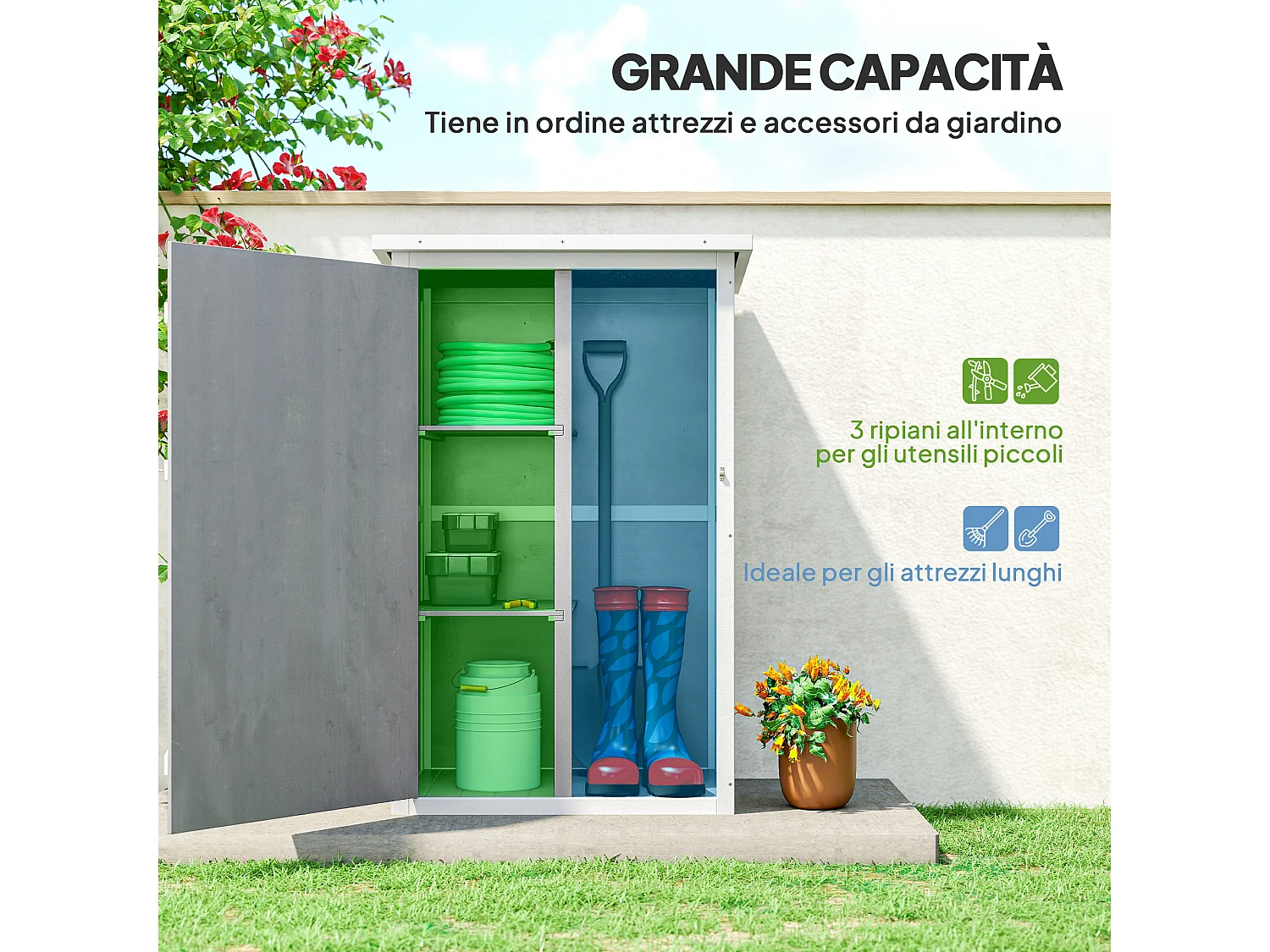 Casetta da giardino in legno di abete impermeabile 75x56x115cm grigio