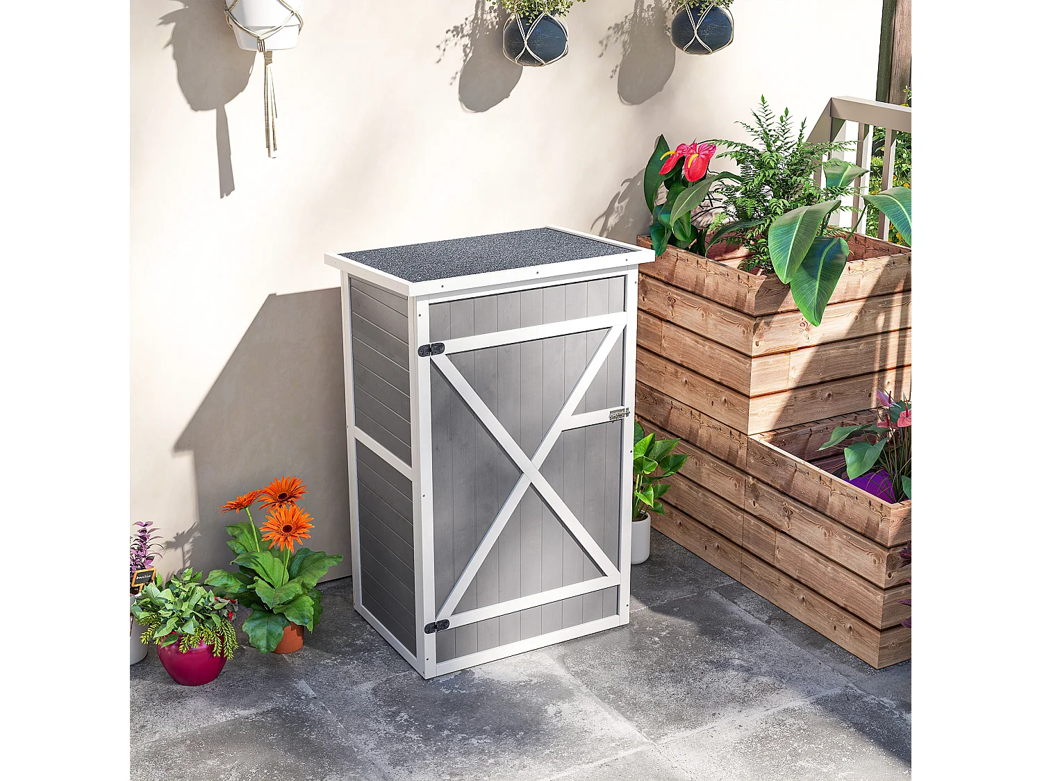 Casetta da giardino in legno di abete impermeabile 75x56x115cm grigio