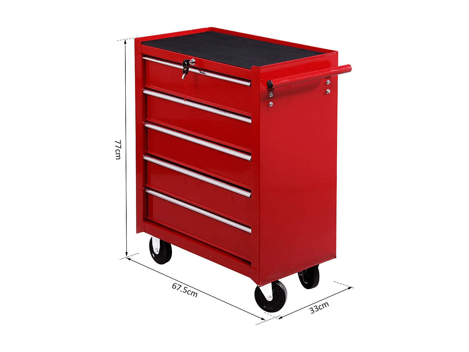 Carrello porta attrezzi con 5 cassetti 67.5x33x77 cm in metallo rosso