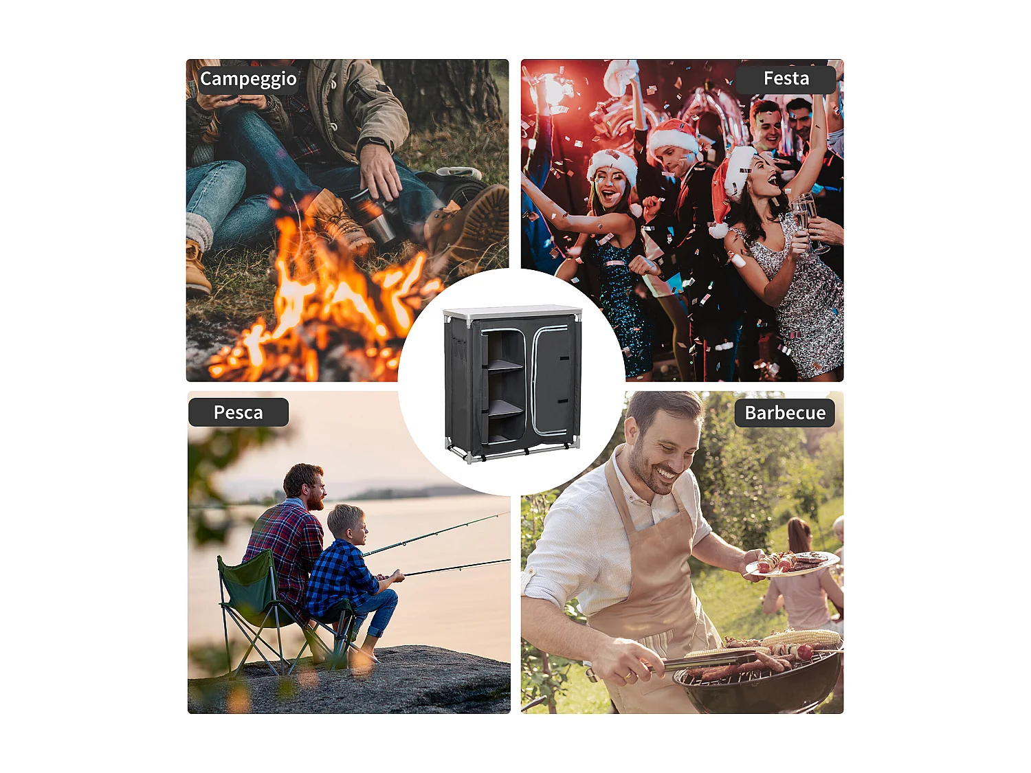 Mobile cucina da campeggio con 3 mensole e sacca di trasporto