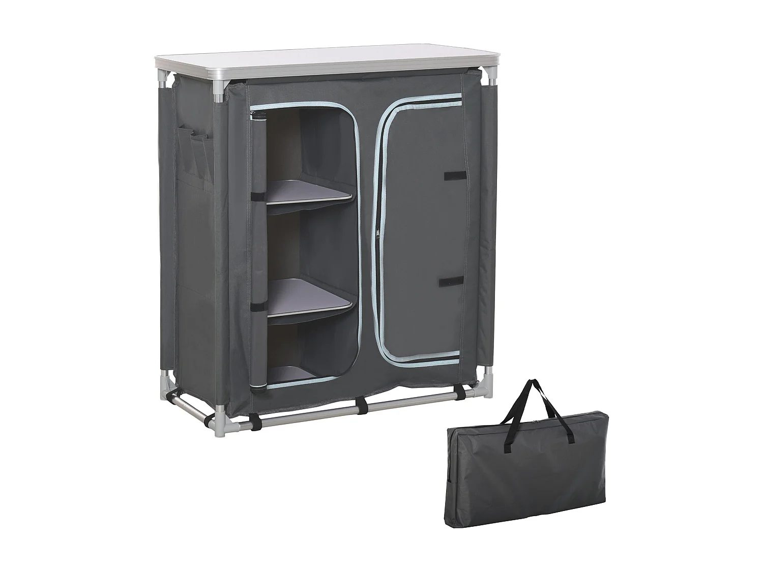 Mobile cucina da campeggio con 3 mensole e sacca di trasporto