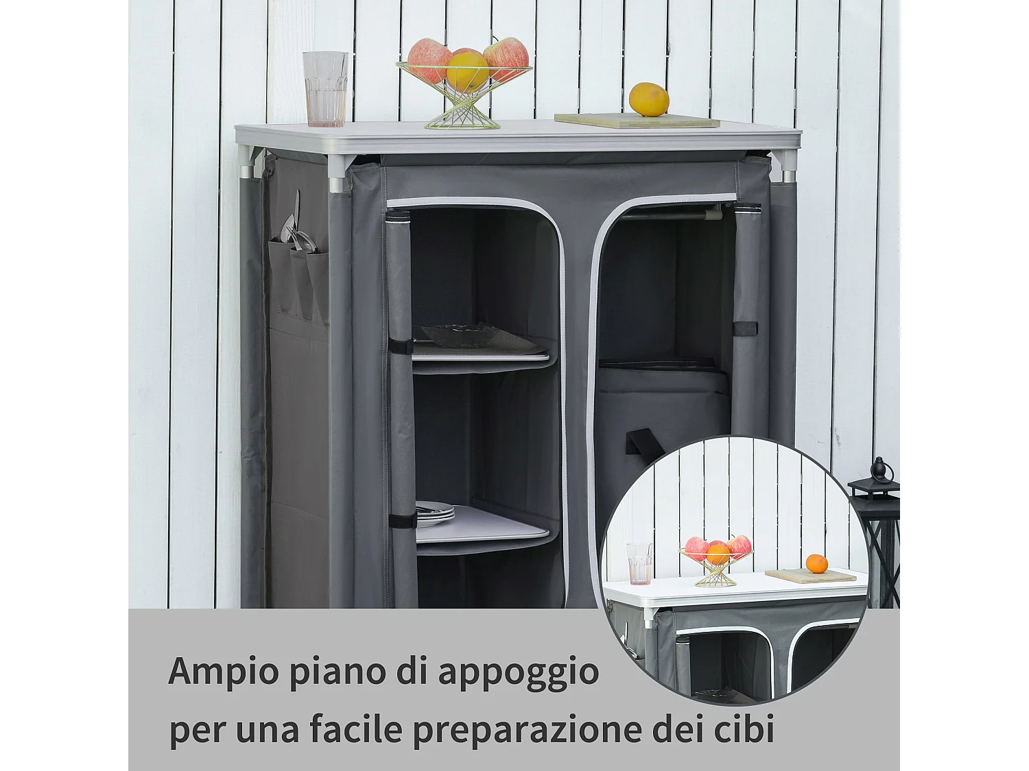 Mobile cucina da campeggio con 3 mensole e sacca di trasporto