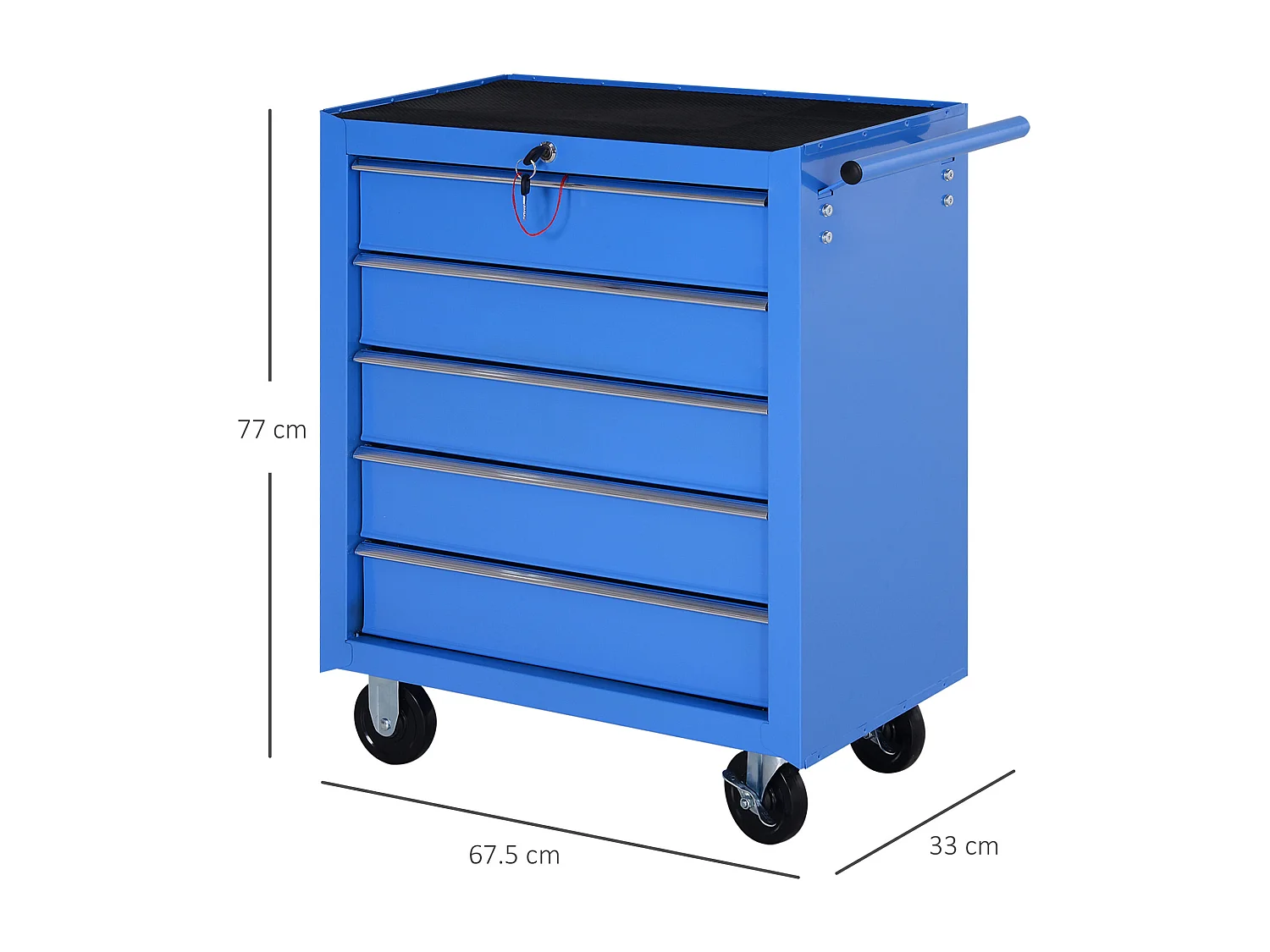 Carrello porta attrezzi con 5 cassetti e ruote in metallo blu