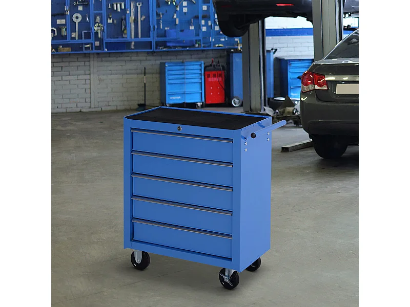 Carrello porta attrezzi con 5 cassetti e ruote in metallo blu