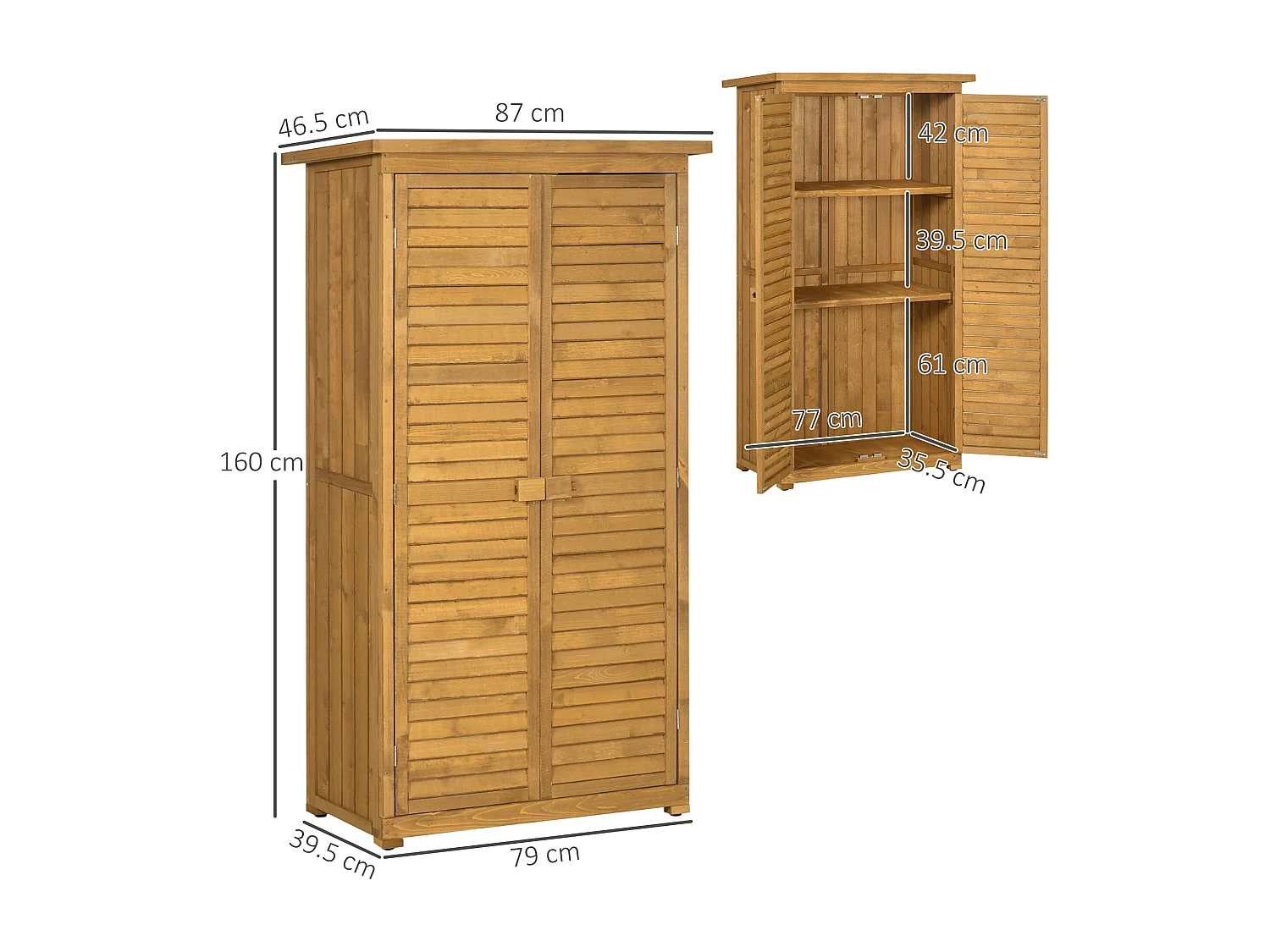 Armadio porta attrezzi da giardino impermeabile a 3 ripiani in legno