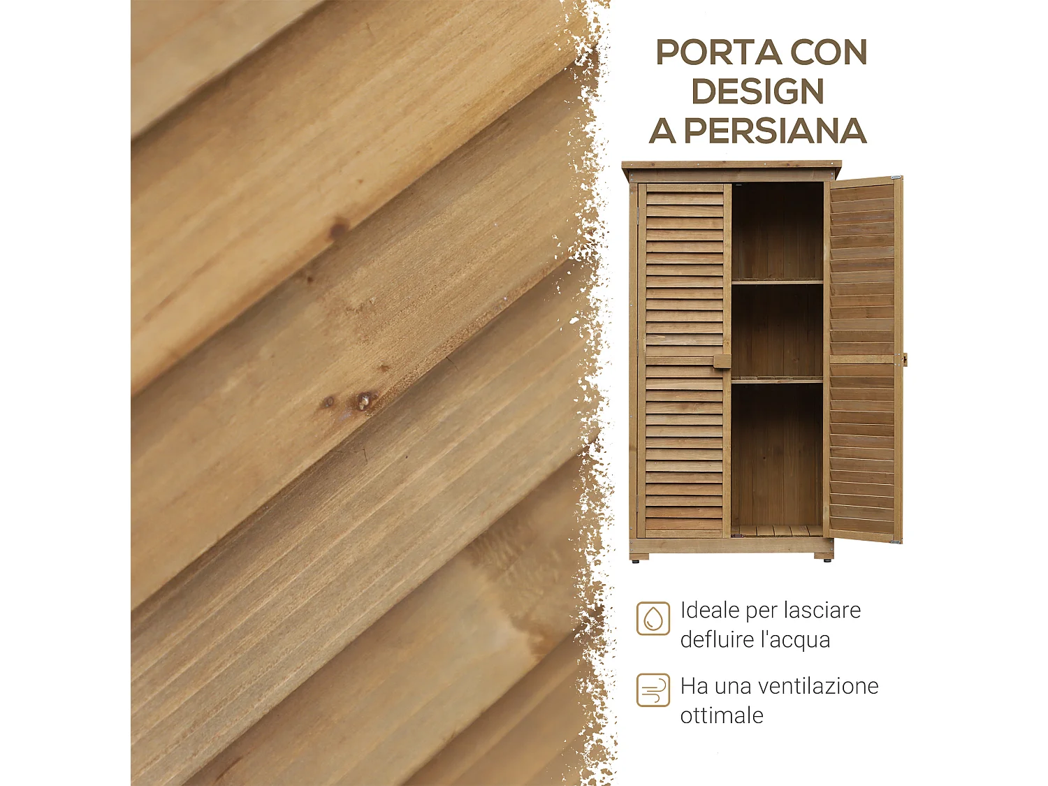 Armadio porta attrezzi da giardino impermeabile a 3 ripiani in legno