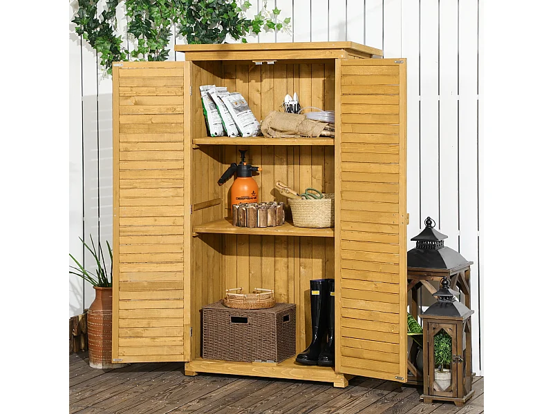 Armadio porta attrezzi da giardino impermeabile a 3 ripiani in legno