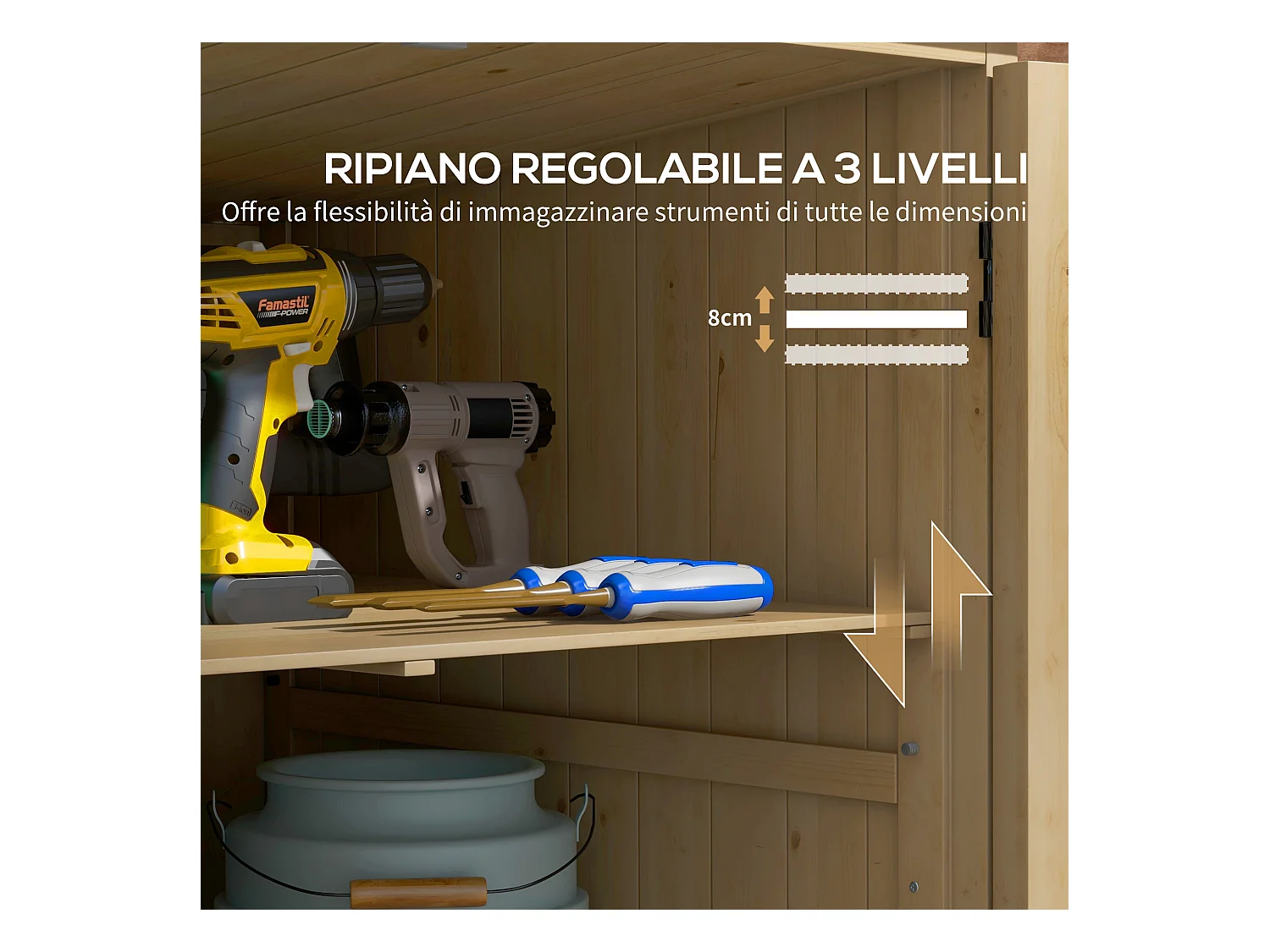 Armadio da giardino con ripiano interno regolabile in legno di abete