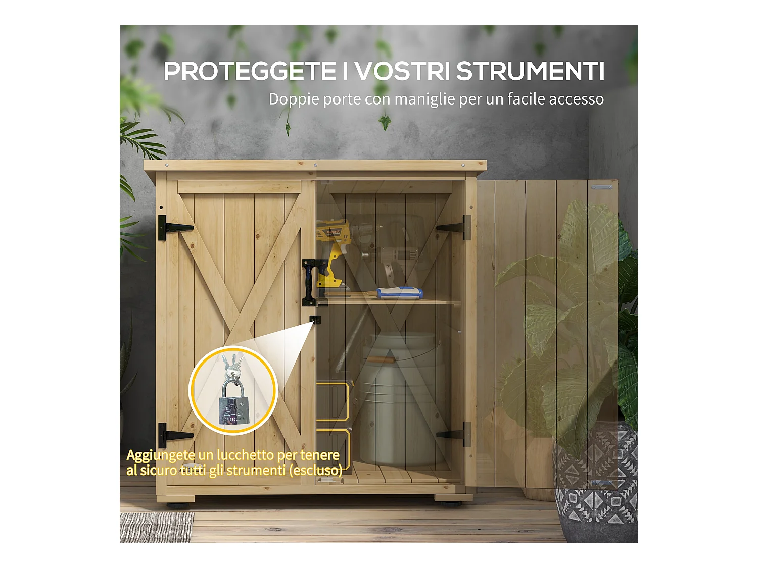 Armadio da giardino con ripiano interno regolabile in legno di abete