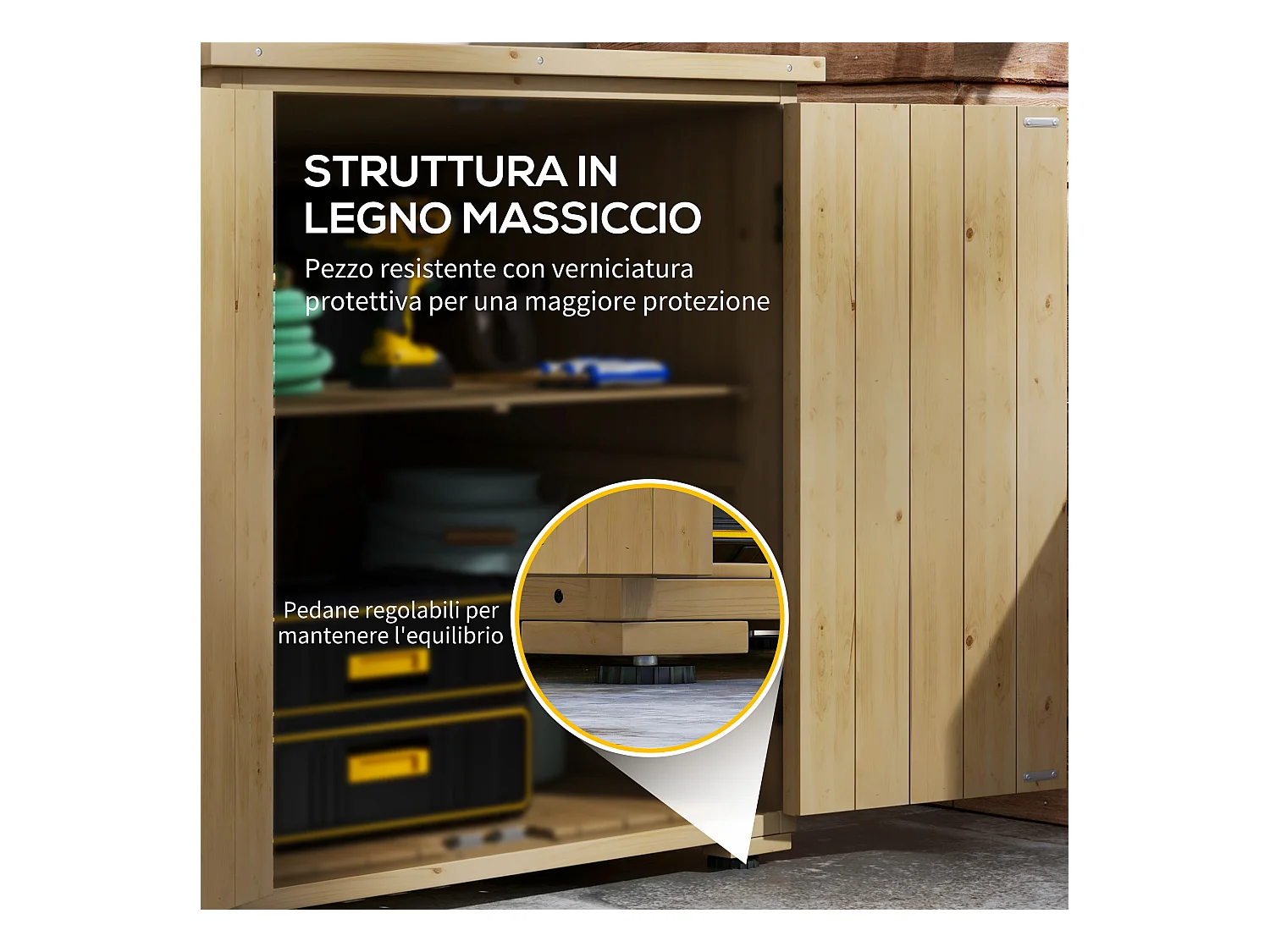 Armadio da giardino con ripiano interno regolabile in legno di abete