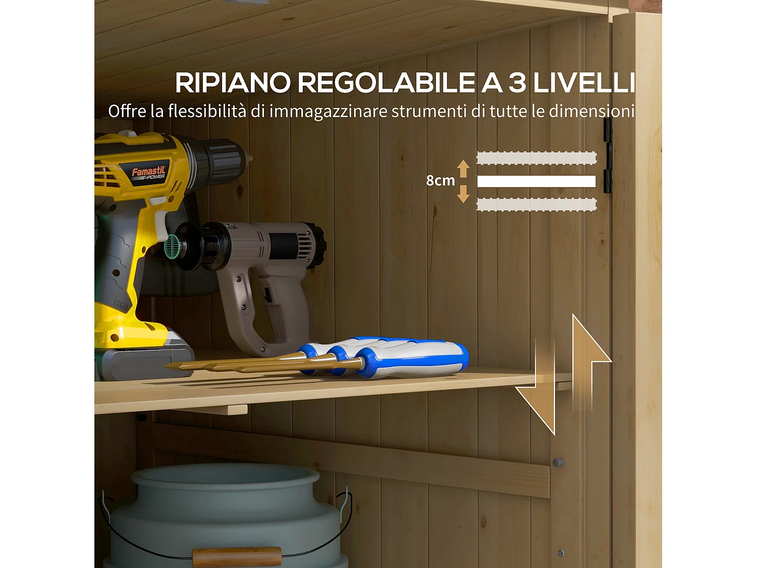 Armadio da giardino con ripiano interno regolabile in legno di abete