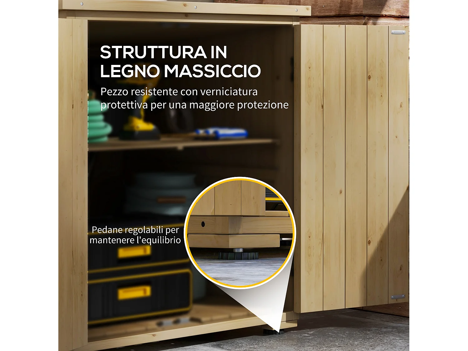 Armadio da giardino con ripiano interno regolabile in legno di abete