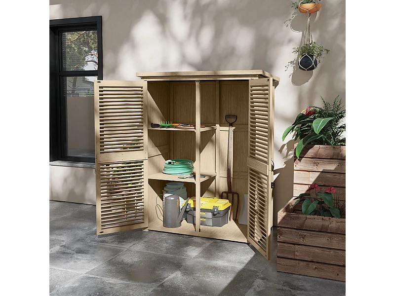 Armadio da esterno a 2 ripiani in legno di abete 127x65x159.5/168 cm