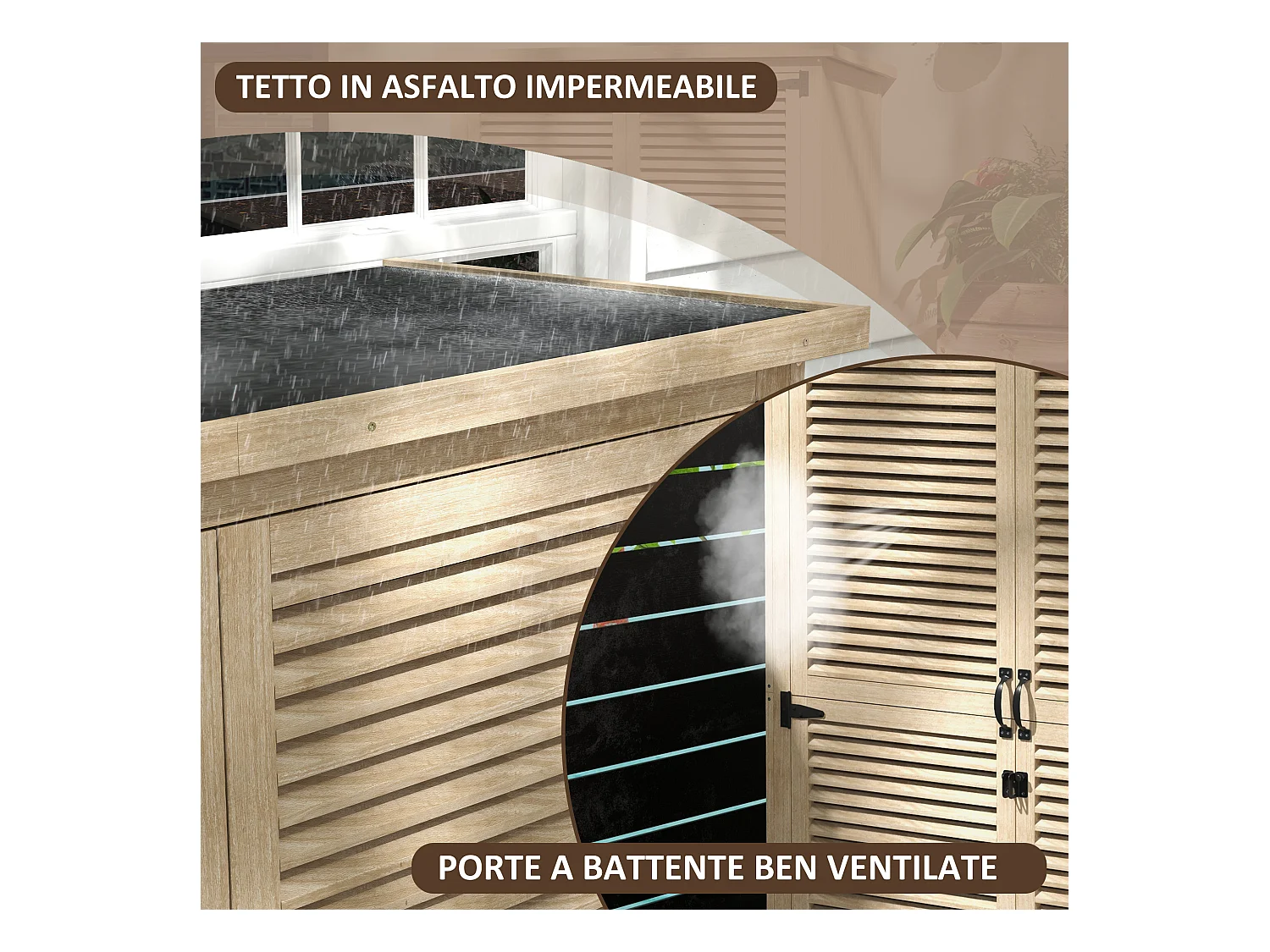 Armadio da esterno a 2 ripiani in legno di abete 127x65x159.5/168 cm