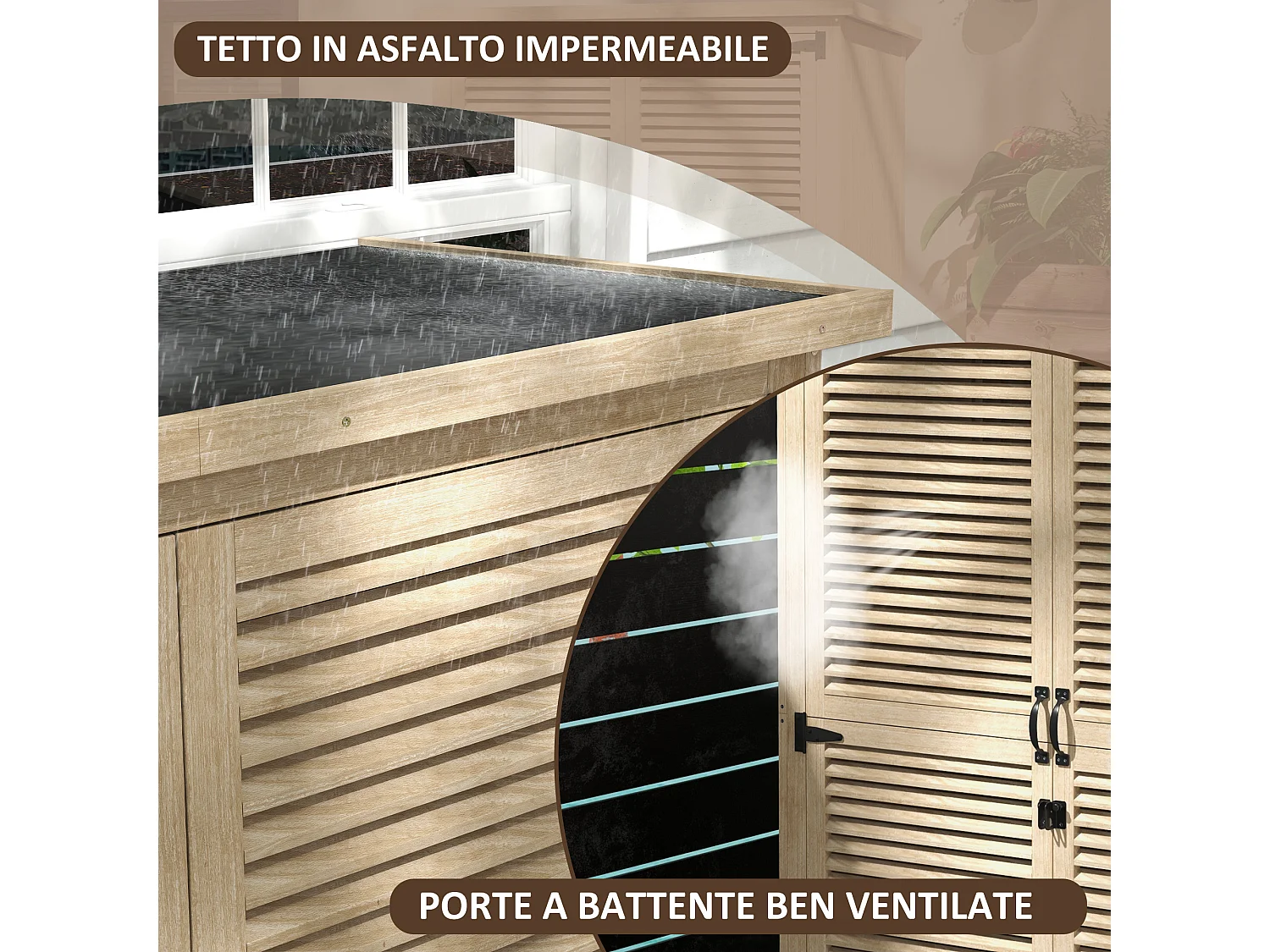 Armadio da esterno a 2 ripiani in legno di abete 127x65x159.5/168 cm