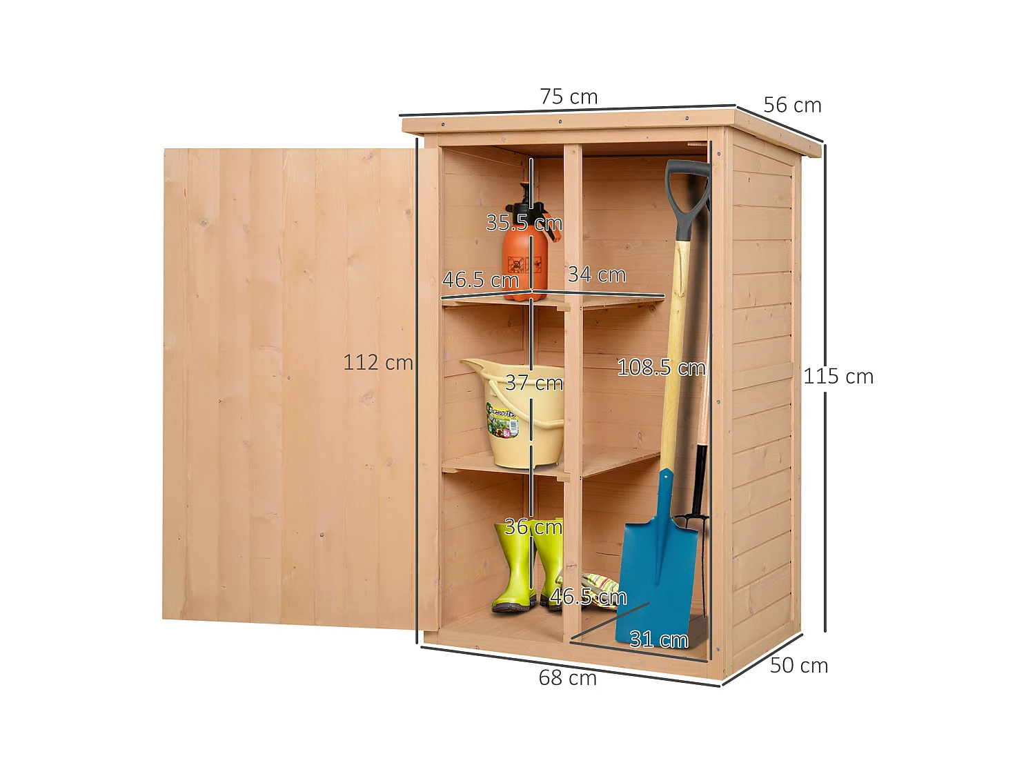 Casetta da giardino in legno di abete impermeabile 75x56x115 cm