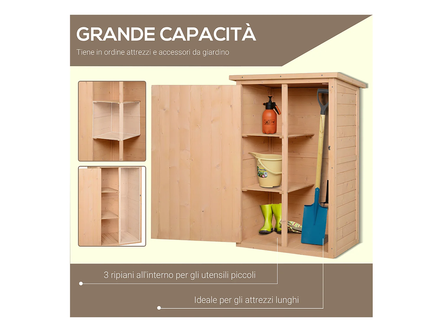 Casetta da giardino in legno di abete impermeabile 75x56x115 cm