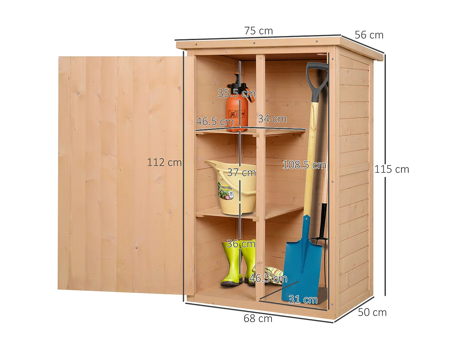 Casetta da giardino in legno di abete impermeabile 75x56x115 cm