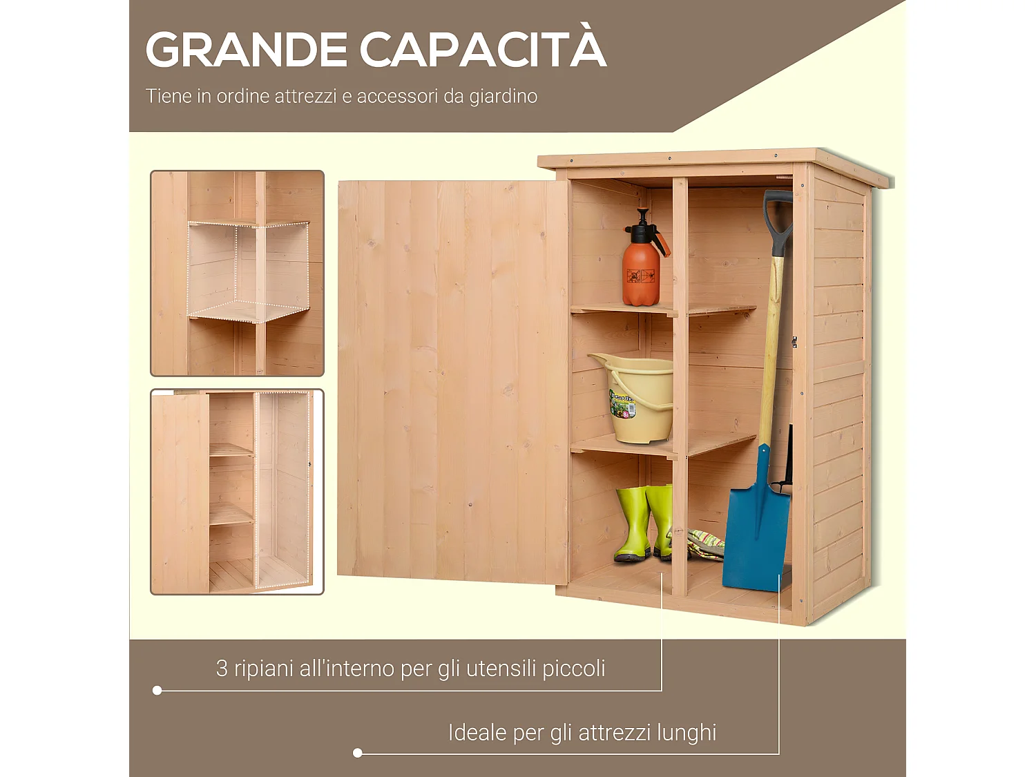 Casetta da giardino in legno di abete impermeabile 75x56x115 cm