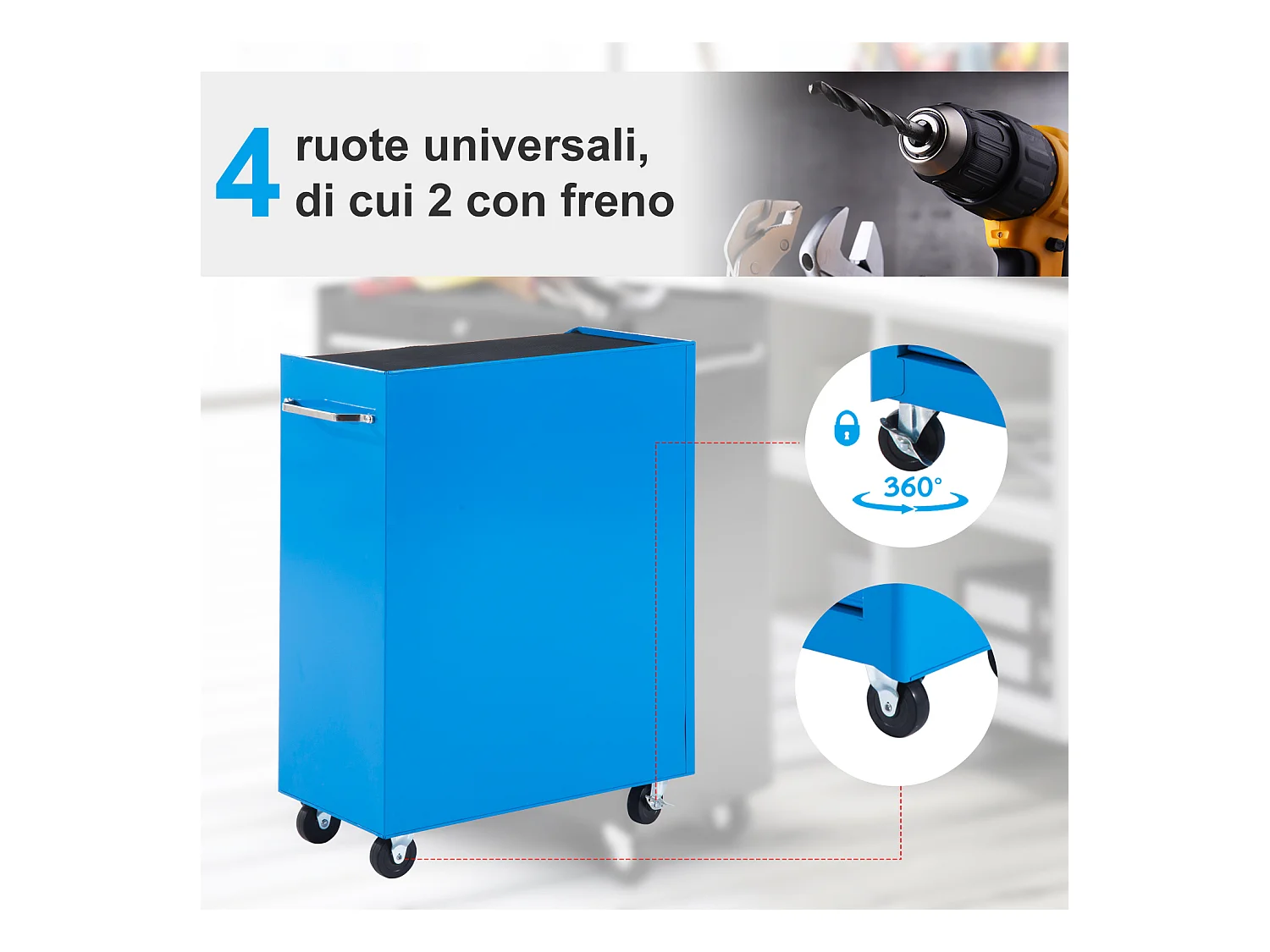 Carrello attrezzi 5 cassetti con chiave blu