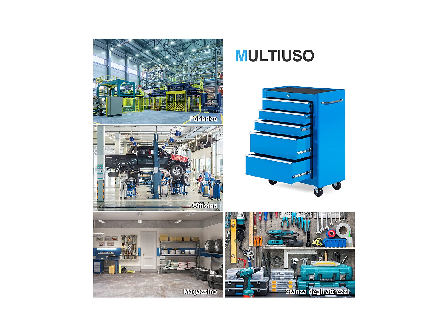 Carrello attrezzi 5 cassetti con chiave blu