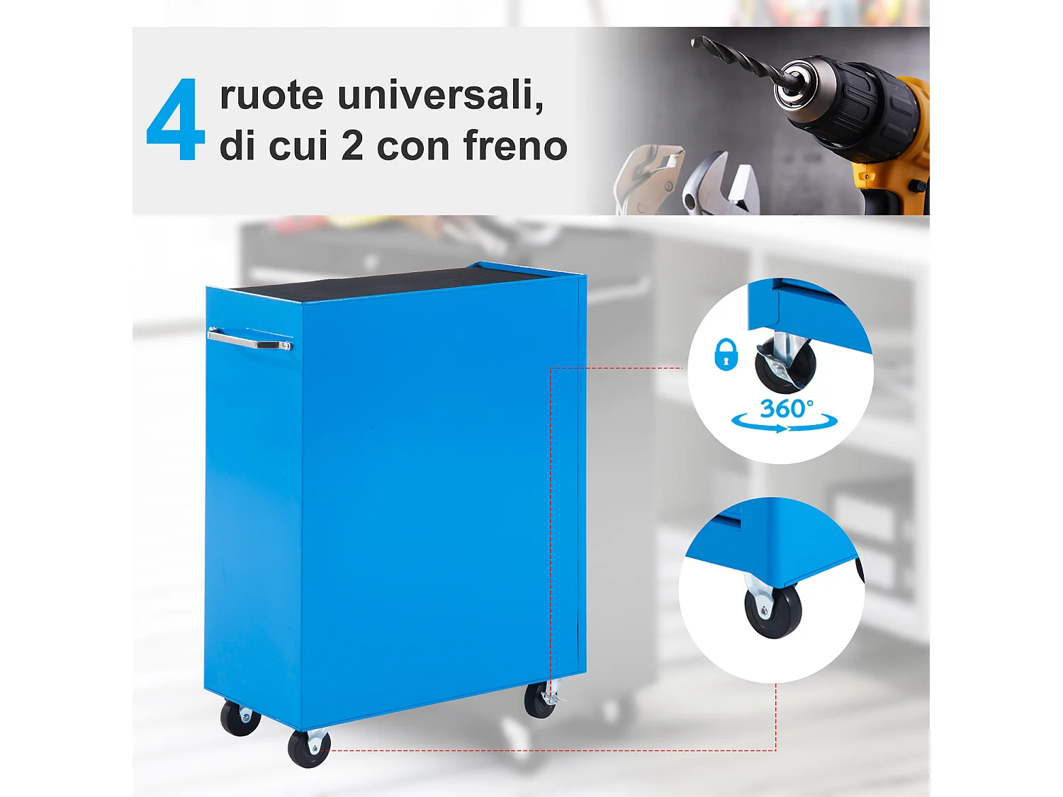 Carrello attrezzi 5 cassetti con chiave blu