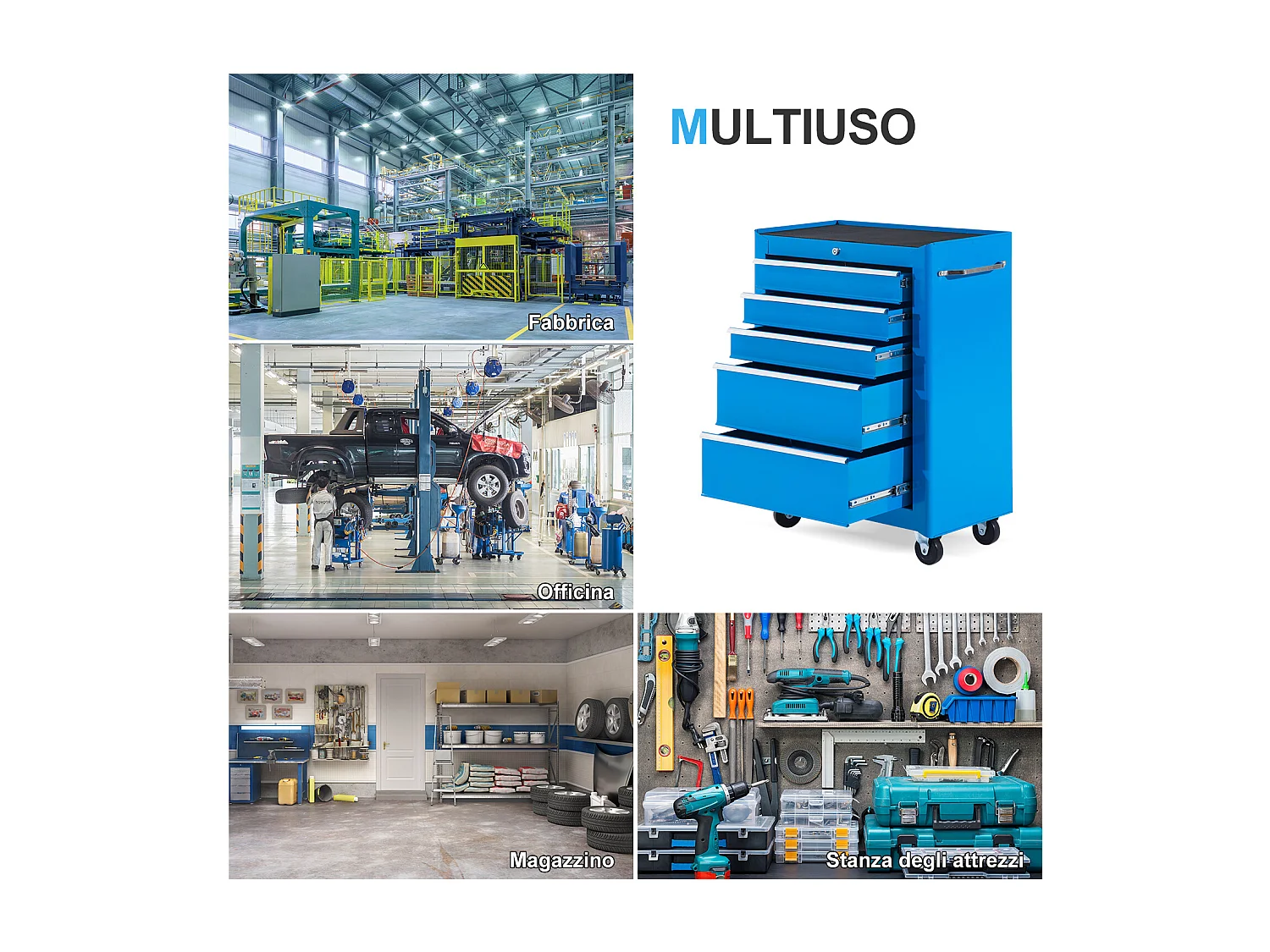 Carrello attrezzi 5 cassetti con chiave blu