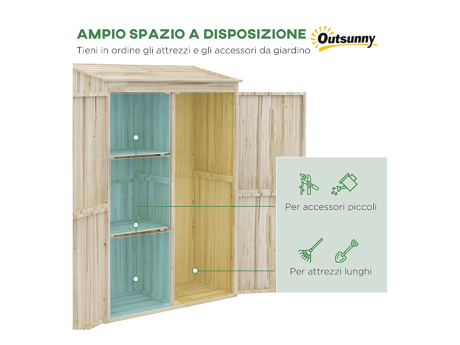 Casetta da giardino in legno di abete a 2 porte 120x57x183cm