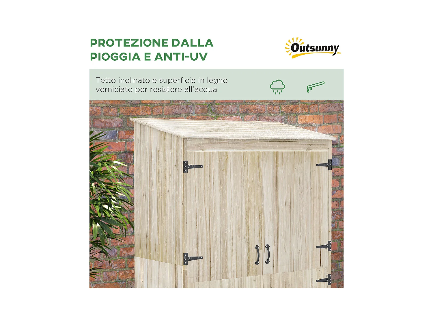 Casetta da giardino in legno di abete a 2 porte 120x57x183cm