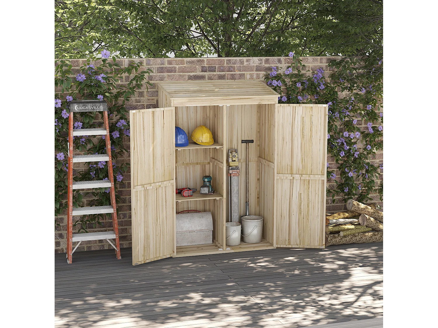 Casetta da giardino in legno di abete a 2 porte 120x57x183cm
